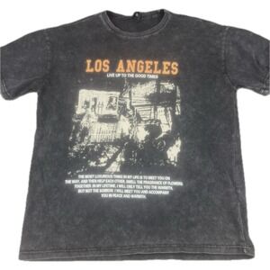 ROMWE Mens Los Angeles Graphic T-Shirt S Grey Acid Wash‎ Streetwear Tee